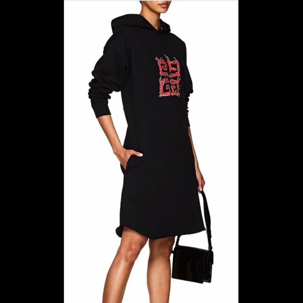 Authentic Givenchy Black Hoodie Dress with Red Logo Size Large